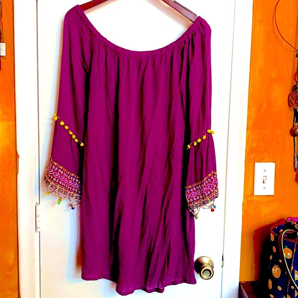 Bohemian Purple Gauzy Beaded Embroidered Dress - Picture 2 of 8